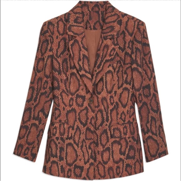 WeWoreWhat x DANIELLE BERNSTEIN‎ Brown Snake Print Blazer Size 00 - Picture 2 of 5